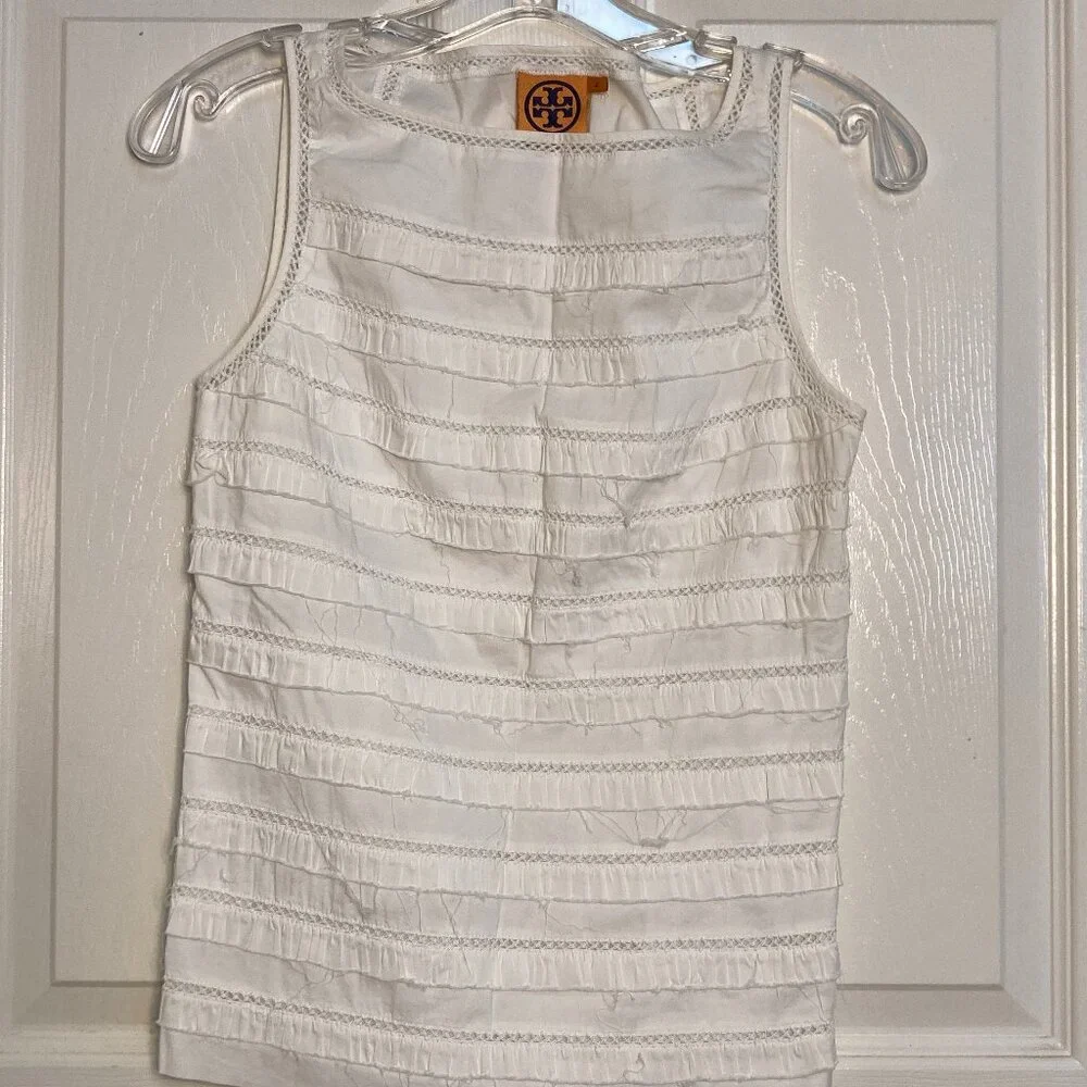 Tory Burch White Boatneck Crochet Sleeveless Blouse sze 2 - Picture 1 of 1